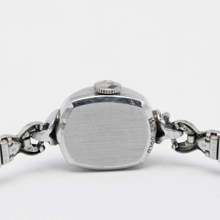 Pre Owned Omega Silver 14K White Gold Vintage Manual Winding Women's Wristwatch 14 mm