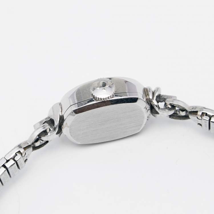 Pre Owned Omega Silver 14K White Gold Vintage Manual Winding Women's Wristwatch 14 mm