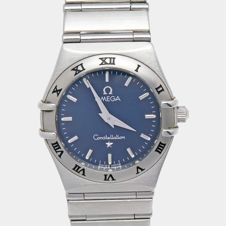 Pre Owned Omega Blue Stainless Steel Constellation 795.1201 Women's Wristwatch 25 mm 