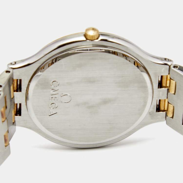 Pre Owned Omega Champagne 18k Yellow Gold Stainless Steel DeVille Symbol 196.0316 Women's Wristwatch 32 mm 