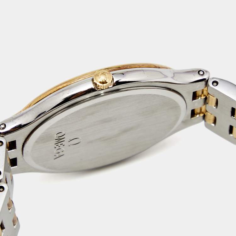 Pre Owned Omega Champagne 18k Yellow Gold Stainless Steel DeVille Symbol 196.0316 Women's Wristwatch 32 mm 