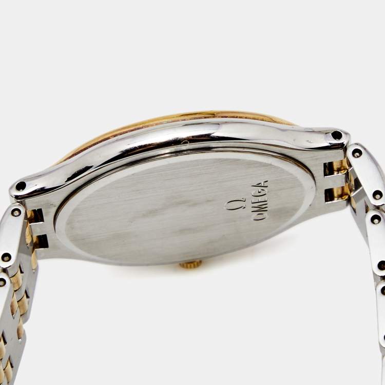 Pre Owned Omega Champagne 18k Yellow Gold Stainless Steel DeVille Symbol 196.0316 Women's Wristwatch 32 mm 
