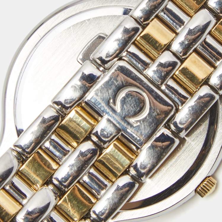 Pre Owned Omega Champagne 18k Yellow Gold Stainless Steel DeVille Symbol 196.0316 Women's Wristwatch 32 mm 
