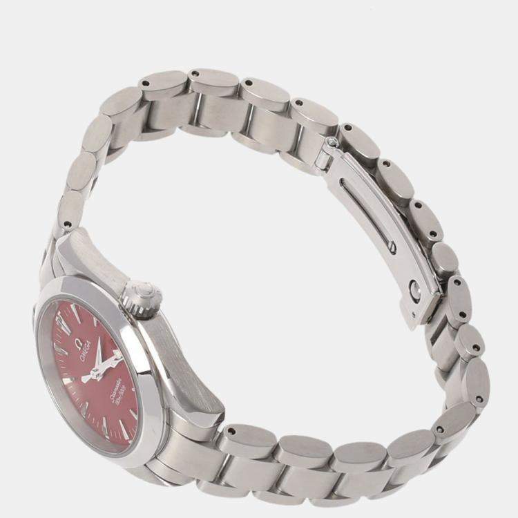 Pre Owned Omega Red Stainless Steel Seamaster Aqua Terra 2577.60 Quartz Women's Wristwatch 28 mm