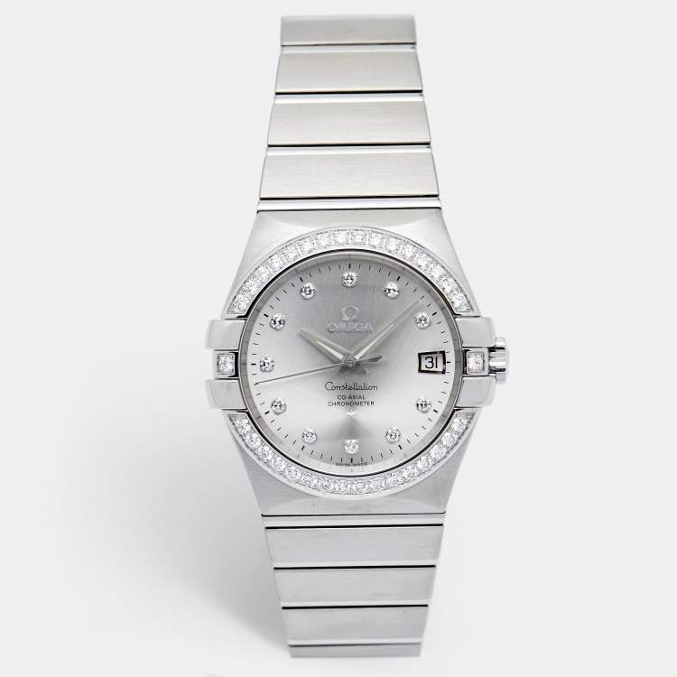 Omega Silver Stainless Steel Diamond Constellation 123.15.35.20.52.001 Women s Wristwatch 35 mm Omega The Luxury Closet