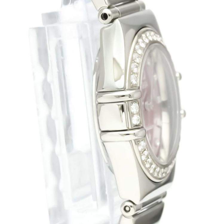 Pre Owned Omega Pink Shell Diamond Stainless Steel Constellation 1457.78 Women's Wristwatch 22 mm