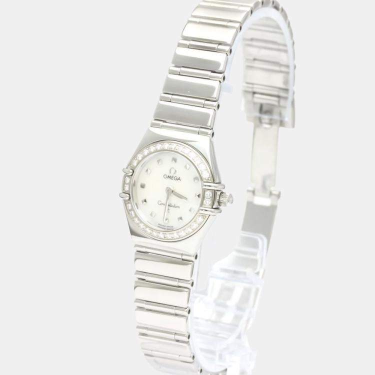Pre Owned Omega White Shell Stainless Steel Constellation 1465.71 Quartz Women's Wristwatch 22 mm