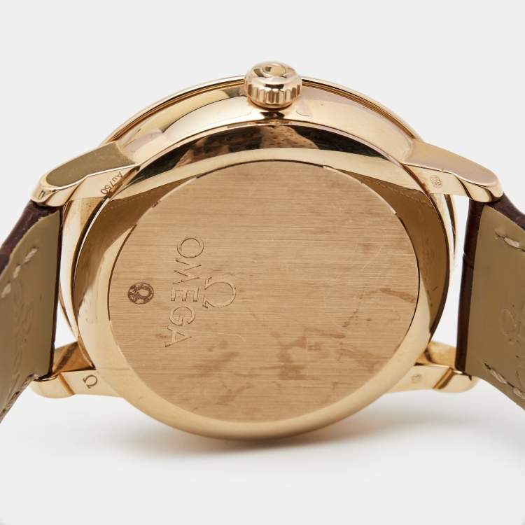 Pre Owned Omega Mother of Pearl 18k Rose Gold Alligator DeVille Prestige 424.53.33.20.05.001 Women's Wristwatch 32.7 mm