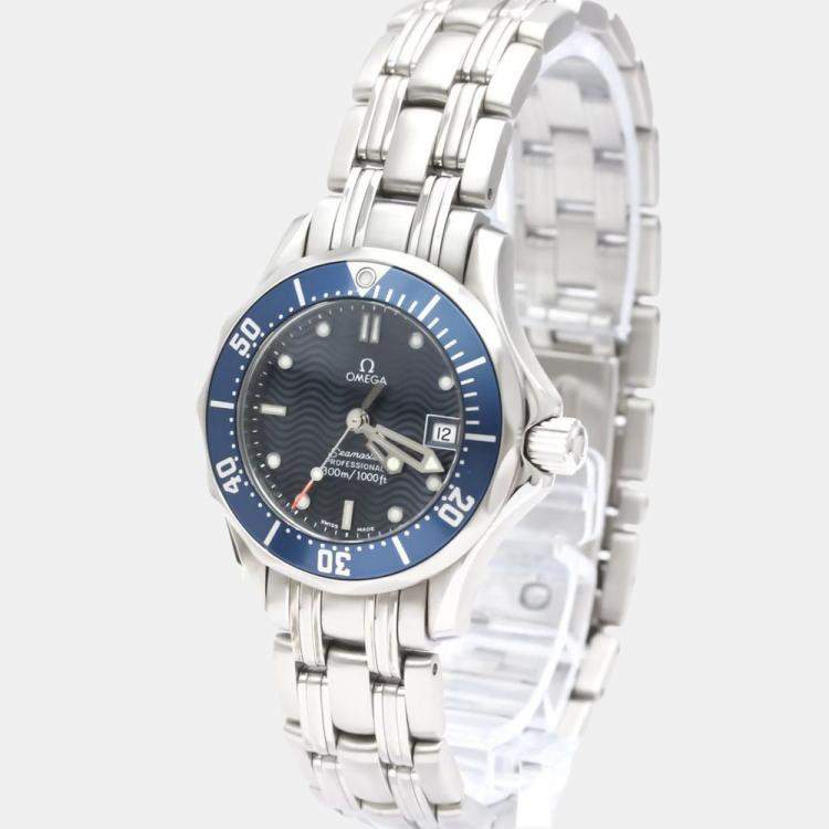 Pre Owned Omega Blue Stainless Steel Seamaster Professional 2583.80 Quartz Women's Wristwatch 29 mm