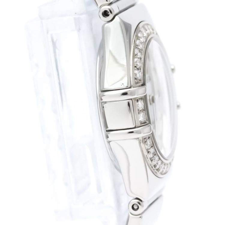 Pre Owned Omega White Shell Stainless Steel Constellation 1465.71 Quartz Women's Wristwatch 22 mm