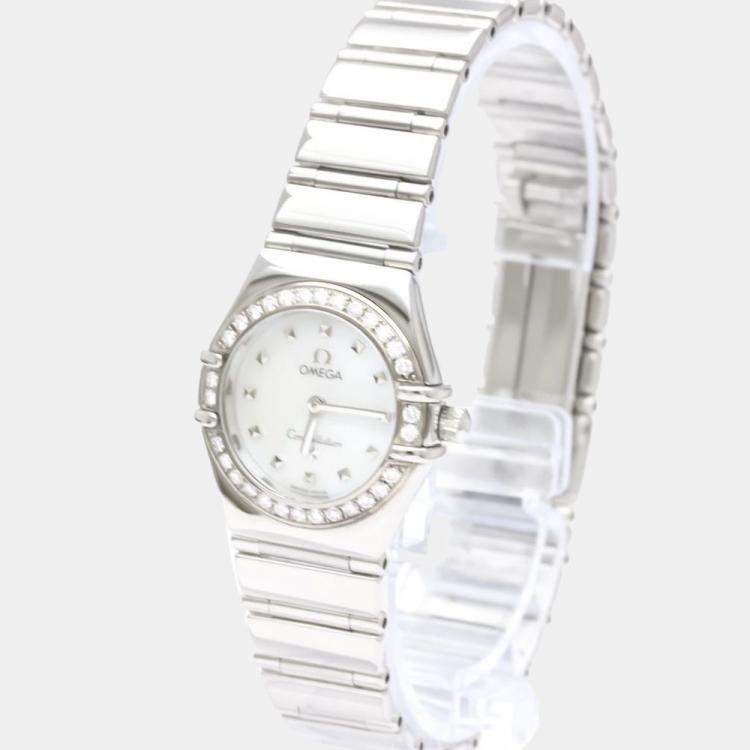 Pre Owned Omega White Shell Stainless Steel Constellation 1465.71 Quartz Women's Wristwatch 22 mm