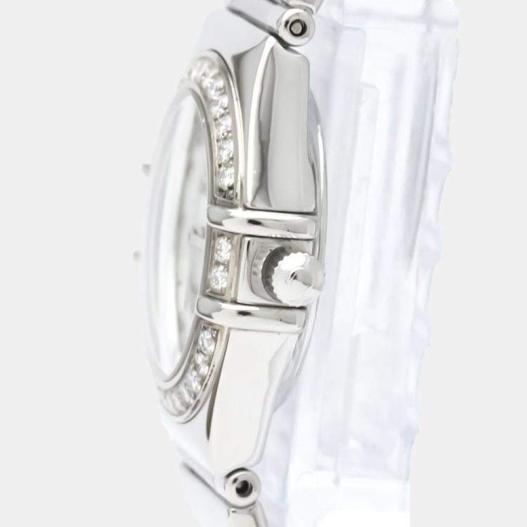 Pre Owned Omega White Shell Stainless Steel Constellation 1465.71 Quartz Women's Wristwatch 22 mm