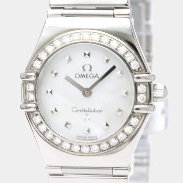 Pre Owned Omega White Shell Stainless Steel Constellation 1465.71 Quartz Women's Wristwatch 22 mm