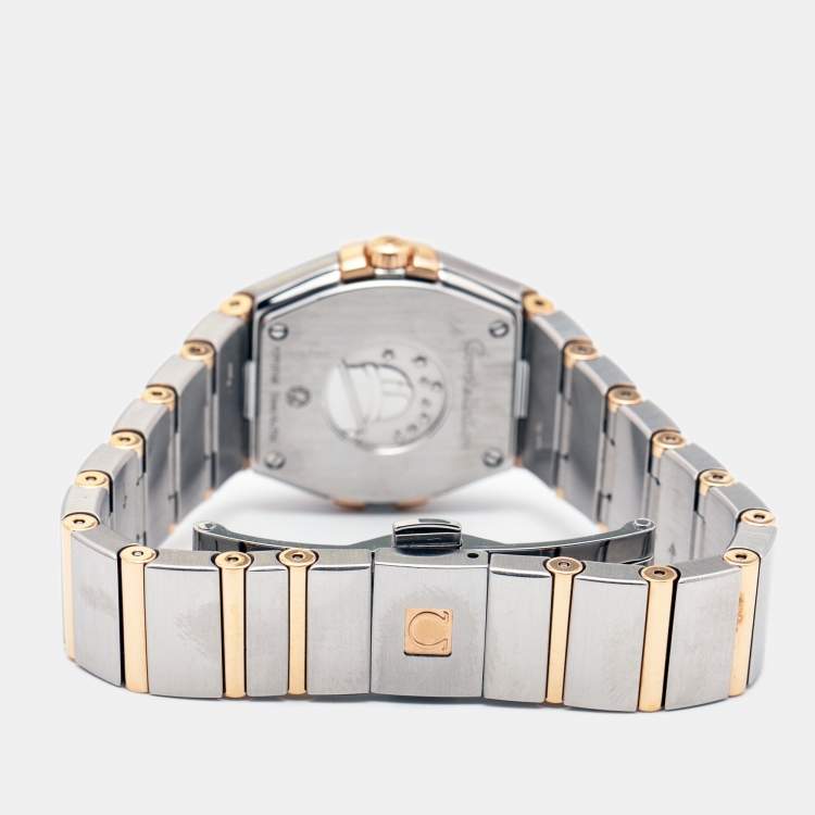 Pre Owned Omega Mother Of Pearl Diamond 18K Rose Gold Stainless Steel Constellation Women's Wristwatch 24 mm