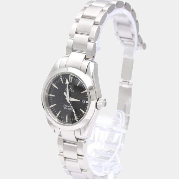 Pre Owned Omega Black Stainless Steel Seamaster Aqua Terra 2577.50 Quartz Women's Wristwatch 29 mm