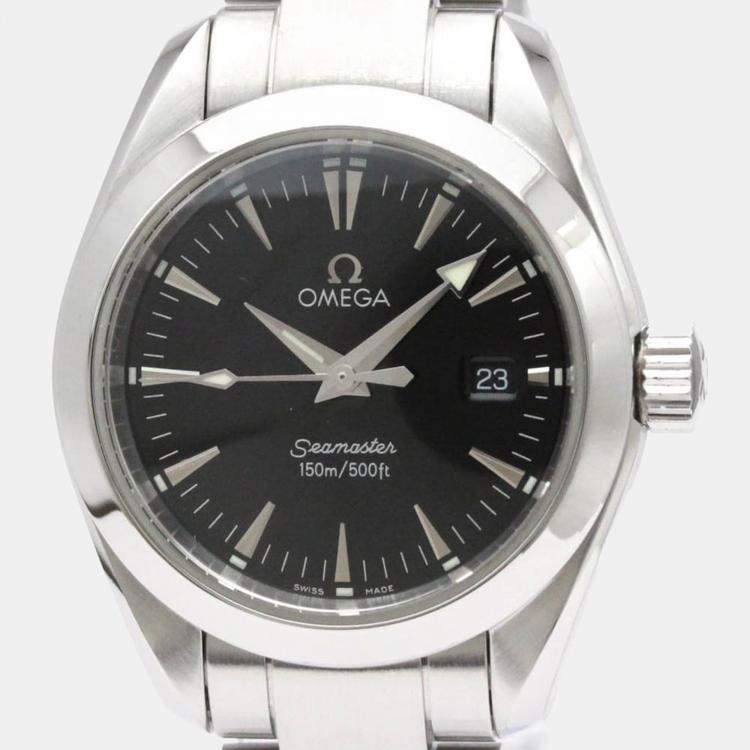 Pre Owned Omega Black Stainless Steel Seamaster Aqua Terra 2577.50 Quartz Women's Wristwatch 29 mm