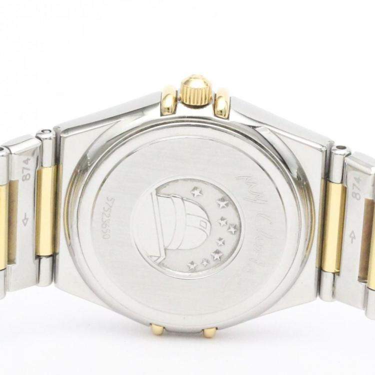 Pre Owned Omega White Shell 18k Yellow Gold And Stainless Steel Constellation 1371.71 Quartz Women's Wristwatch 25 mm