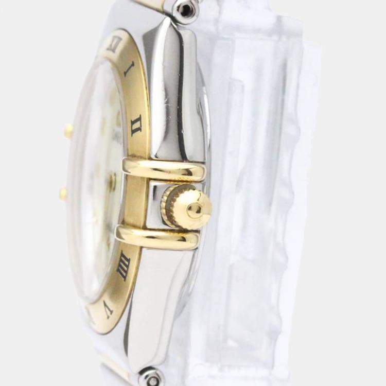 Pre Owned Omega White Shell 18k Yellow Gold And Stainless Steel Constellation 1371.71 Quartz Women's Wristwatch 25 mm