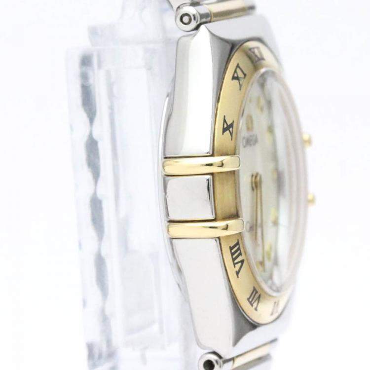 Pre Owned Omega White Shell 18k Yellow Gold And Stainless Steel Constellation 1371.71 Quartz Women's Wristwatch 25 mm