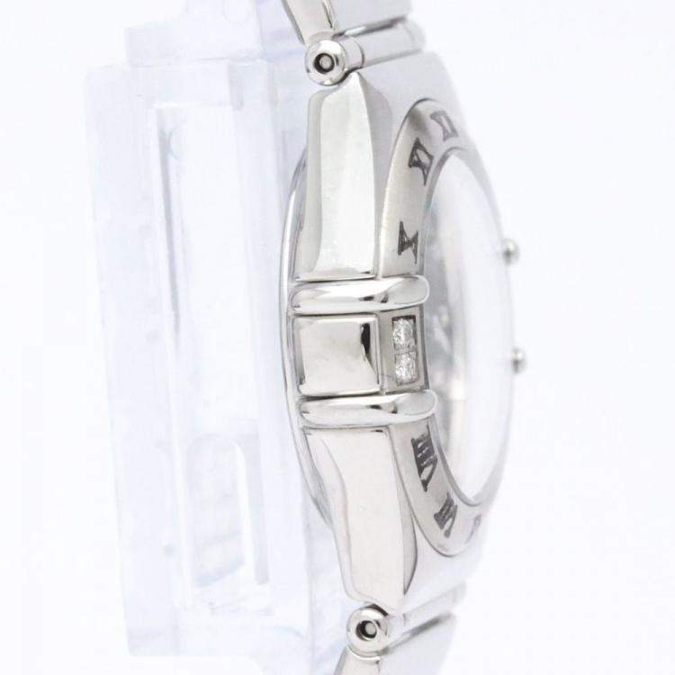 Pre Owned Omega Black Diamond Stainless Steel Constellation 1566.56 Quartz Women's Wristwatch 22 mm