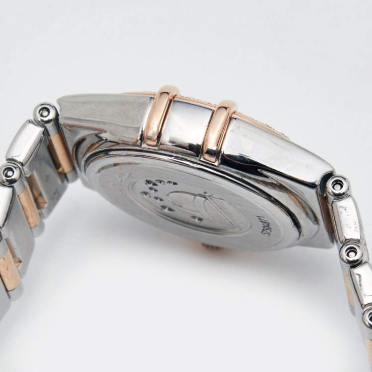 Pre Owned Omega MOP Diamonds 18k Rose Gold And Stainless Steel Constellation My Choice 1368.71.00 Women's Wristwatch 22.5 mm
