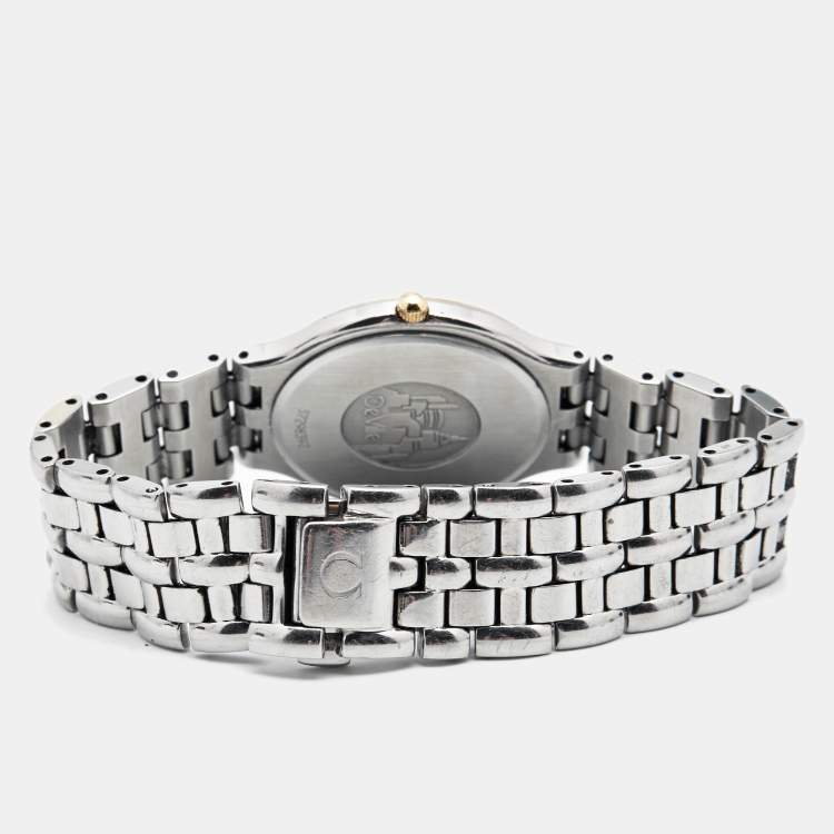 Pre Owned Omega White 18K Yellow Gold Stainless Steel 'British Petroleum 25 Years' De Ville Symbol 4330.23.00 Women's Wristwatch 32 mm