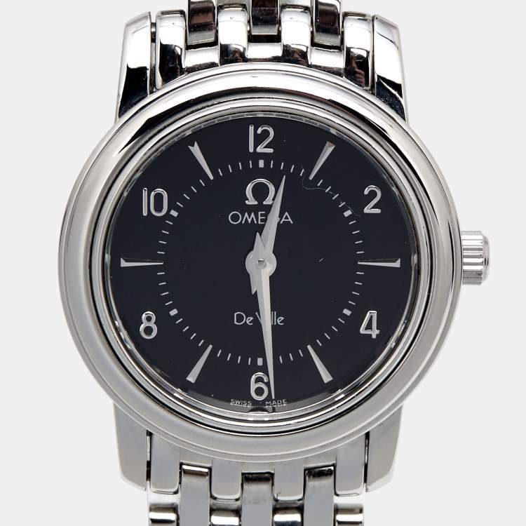 Pre Owned Omega Black Stainless Steel De Ville 4570.50.00 Quartz Women's Wristwatch 22 mm