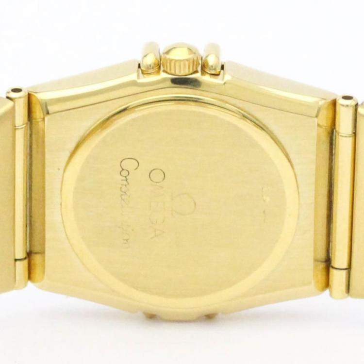 Pre Owned Omega Blue Diamonds 18K Yellow Gold Constellation 895.1081 Quartz Women's Wristwatch 22 mm