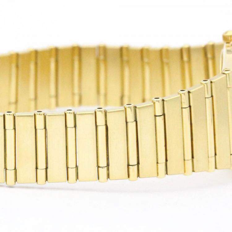 Pre Owned Omega Blue Diamonds 18K Yellow Gold Constellation 895.1081 Quartz Women's Wristwatch 22 mm