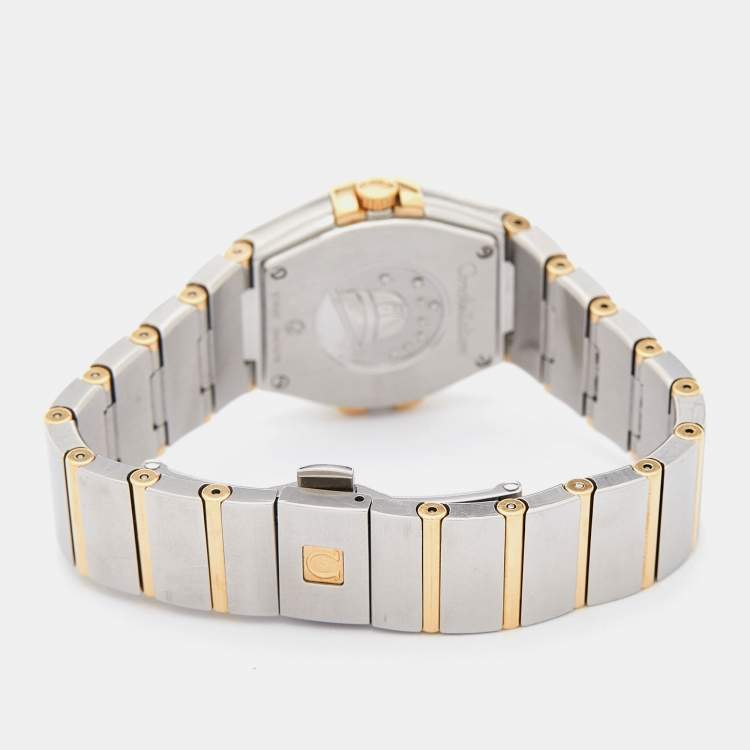 Pre Owned Omega Mother Of Pearl 18K Yellow Gold Stainless Steel Diamond Constellation 123.20.27.60.55.004 Women's Wristwatch 27 mm