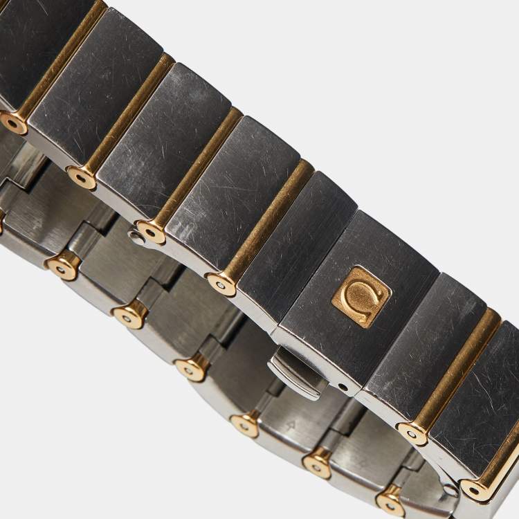 Pre Owned Omega Mother Of Pearl 18K Yellow Gold Stainless Steel Diamond Constellation 123.20.27.60.55.004 Women's Wristwatch 27 mm