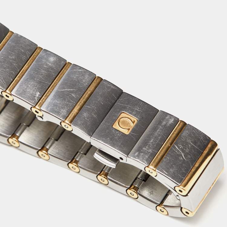 Pre Owned Omega Mother Of Pearl 18K Yellow Gold Stainless Steel Diamond Constellation 123.20.27.60.55.004 Women's Wristwatch 27 mm