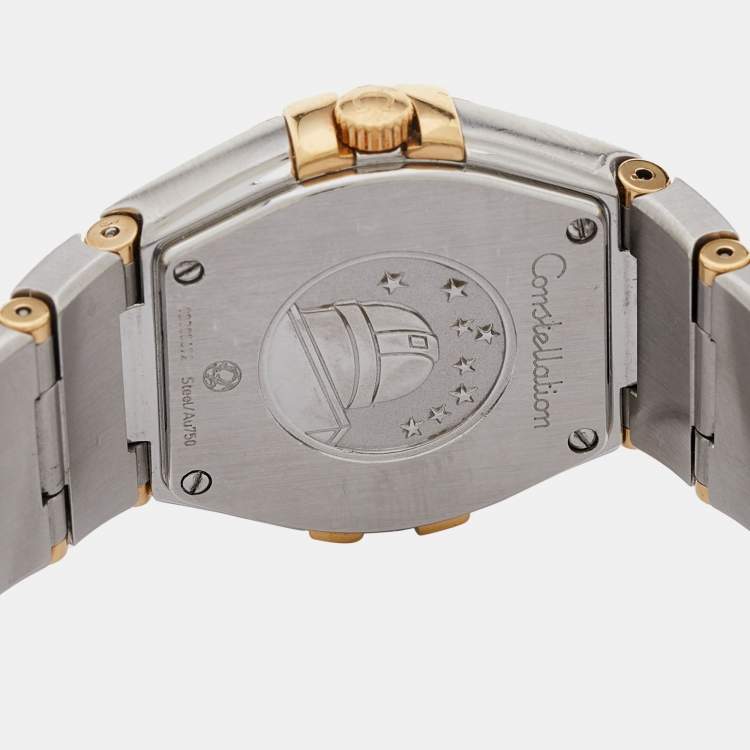 Pre Owned Omega Mother Of Pearl 18K Yellow Gold Stainless Steel Diamond Constellation 123.20.27.60.55.004 Women's Wristwatch 27 mm