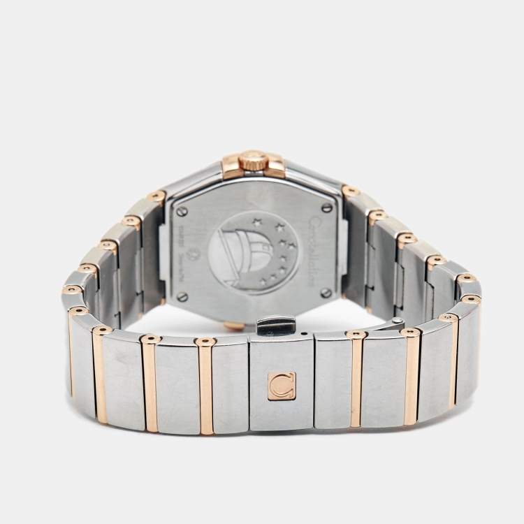 Pre Owned Omega Mother of Pearl Diamonds 18k Rose Gold Stainless Steel Constellation 123.25.27.60.55.005 Women's Wristwatch 27 mm