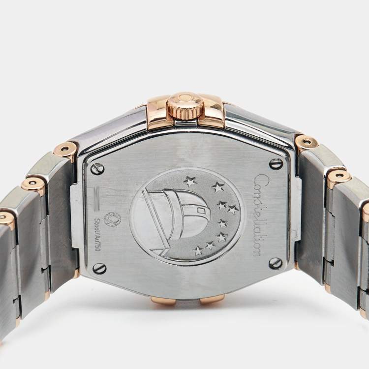 Pre Owned Omega Mother of Pearl Diamonds 18k Rose Gold Stainless Steel Constellation 123.25.27.60.55.005 Women's Wristwatch 27 mm