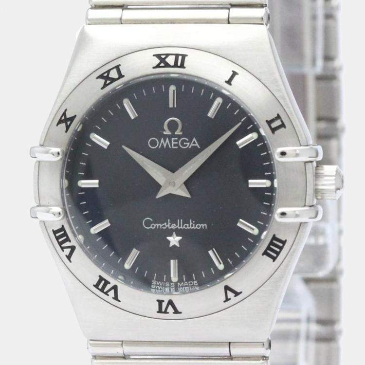 Pre Owned Omega Black Stainless Steel Constellation 1572.40 Women's Wristwatch 25 mm