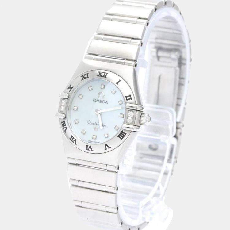 Pre Owned Omega MOP Diamonds Stainless Steel Constellation 1567.76 Quartz Women's Wristwatch 22 mm