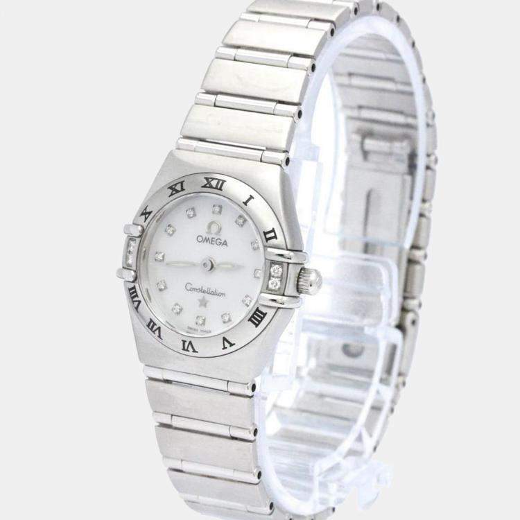 Pre Owned Omega MOP Diamonds Stainless Steel Constellation 1567.75 Women's Wristwatch 22 mm