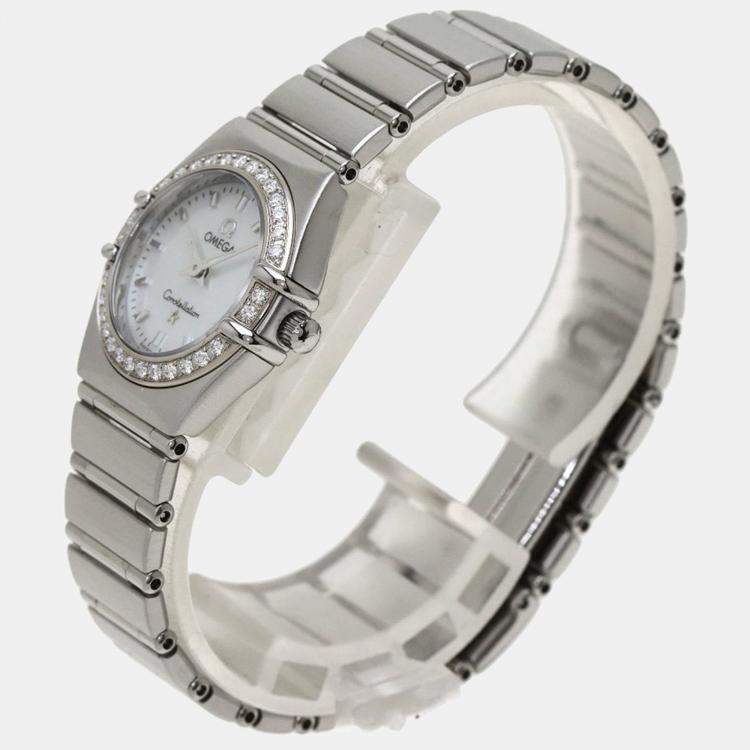 Pre Owned Omega MOP Diamonds Stainless Steel Constellation 1466.71 Women's Wristwatch 23 mm