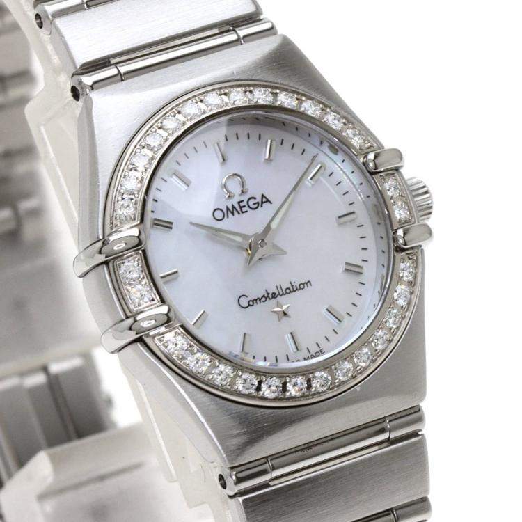 Pre Owned Omega MOP Diamonds Stainless Steel Constellation 1466.71 Women's Wristwatch 23 mm