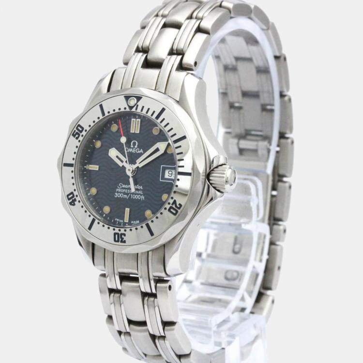 Pre Owned Omega Blue Stainless Steel Seamaster 300M 2582.80 Women's Wristwatch 29 mm