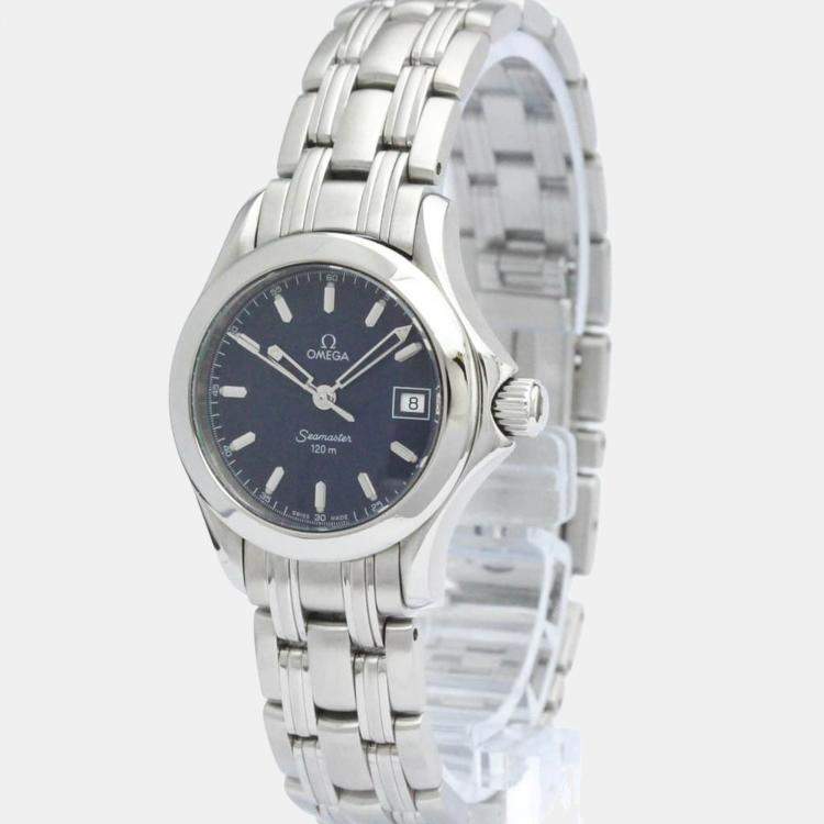 Pre Owned Omega Blue Stainless Steel Seamaster 120M Jacques Mayol LTD Edition 2587.80 Women's Wristwatch 26 mm