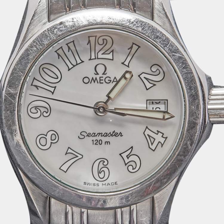 Pre Owned Omega Mother Of Pearl Stainless Steel Seamaster 2581.70.00 Women's Wristwatch 26 mm