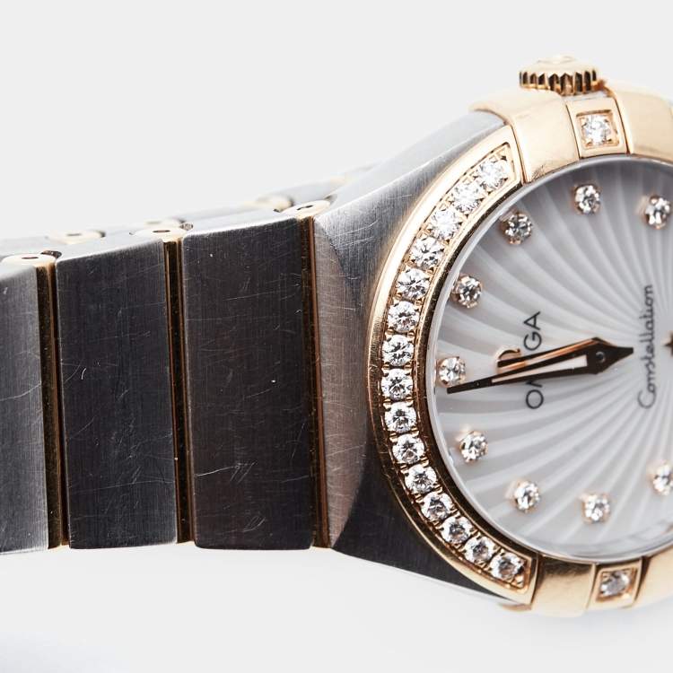 Pre Owned Omega Mother Of Pearl 18K Rose Gold Stainless Steel Constellation 123.25.27.60.55.002 Women's Wristwatch 27 mm