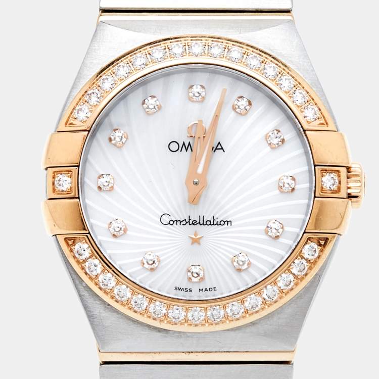 Pre Owned Omega Mother Of Pearl 18K Rose Gold Stainless Steel Constellation 123.25.27.60.55.002 Women's Wristwatch 27 mm