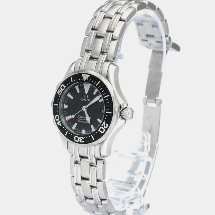 Pre Owned Omega Black Stainless Steel Seamaster Professional 2282.50 Quartz Women's Wristwatch 29 mm