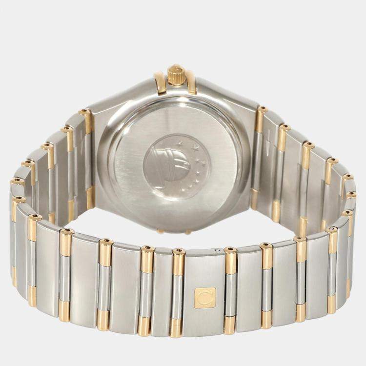 Pre Owned Omega White 18k Yellow Gold And Stainless Steel Constellation 1312.30.00 Quartz Women's Wristwatch 33.5 mm