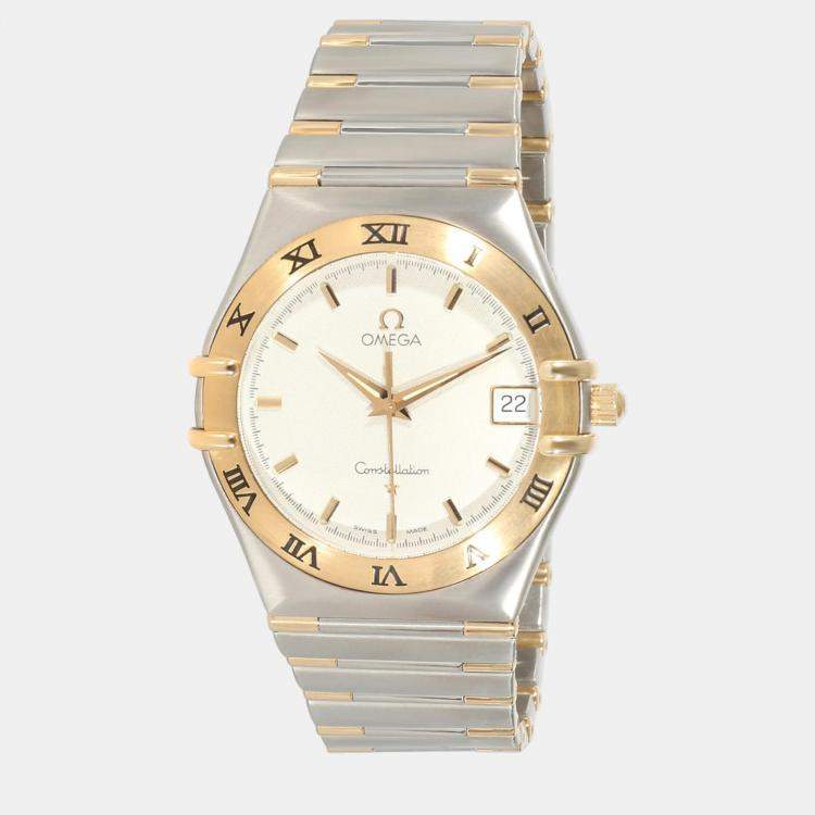 Pre Owned Omega White 18k Yellow Gold And Stainless Steel Constellation 1312.30.00 Quartz Women's Wristwatch 33.5 mm