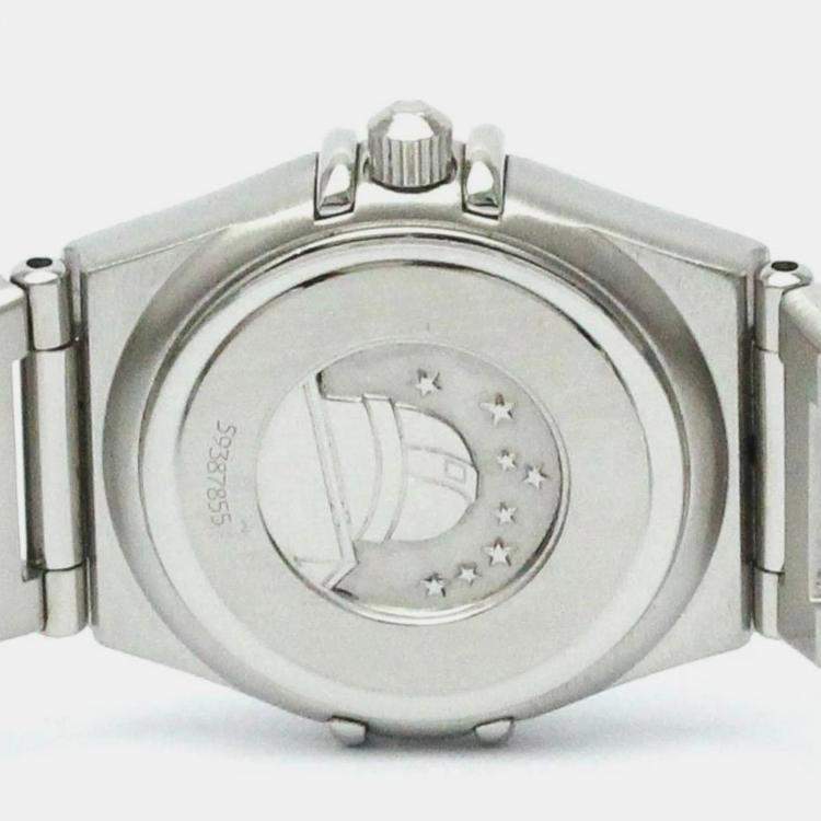 Pre Owned Omega White Shell Diamond Stainless Steel Constellation 1567.75 Quartz Women's Wristwatch 22 mm