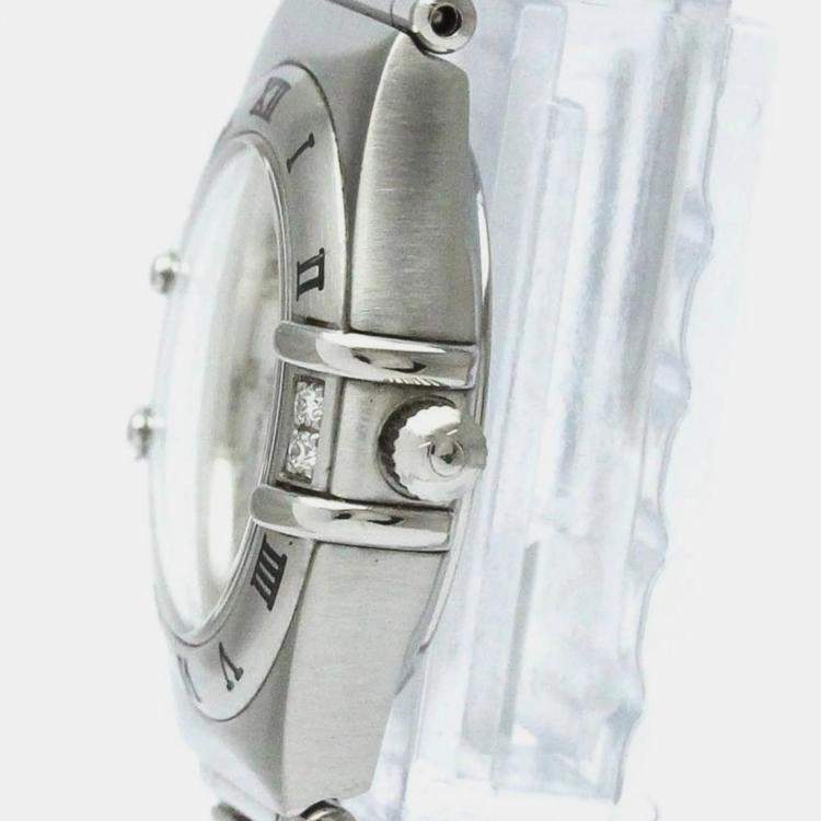 Pre Owned Omega White Shell Diamond Stainless Steel Constellation 1567.75 Quartz Women's Wristwatch 22 mm